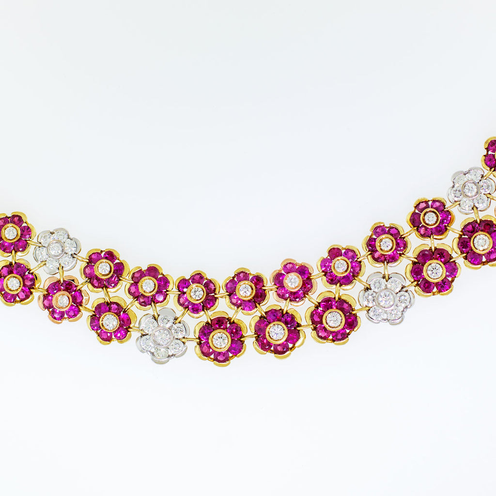 Handmade Italian Ruby & Diamond Necklace with Ruby, Diamond, & 18k Yel ...